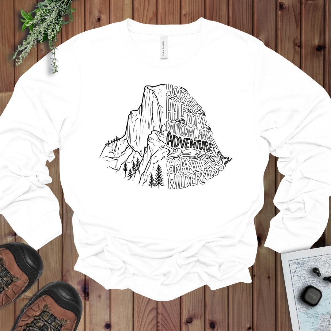 Yosemite Half Dome Lines Long Sleeve T-Shirt in White