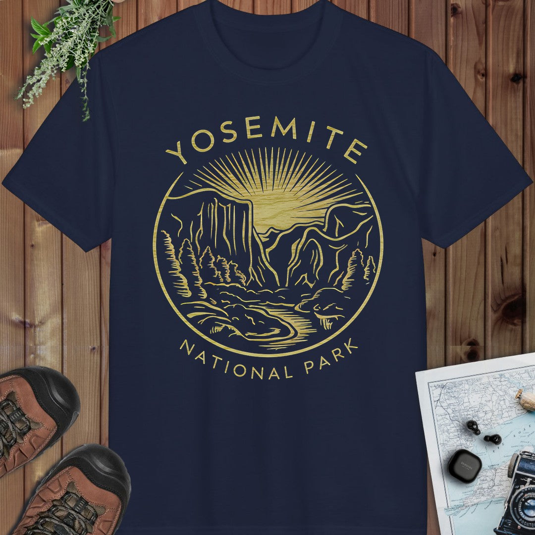 Yosemite National Park Valley Outline Art Performance T-Shirt in Navy