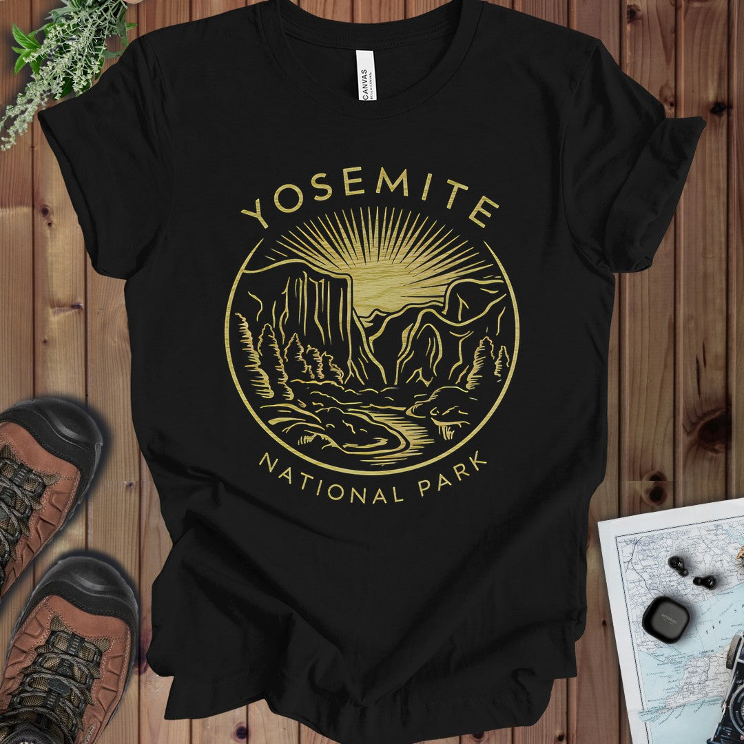 Yosemite National Park Valley Outline Kids Graphic T-Shirt in Black