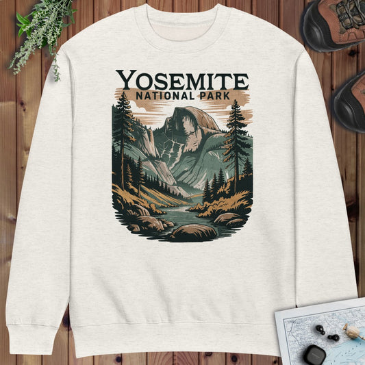 Yosemite Valley Half Dome Crewneck Sweatshirt Graphic Crewneck Sweatshirt in Oatmeal Heather