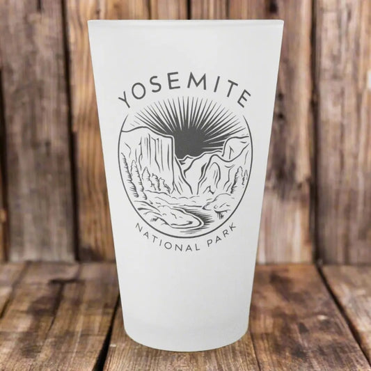 Yosemite National Park Frosted Pint Glass Valley Outling Drinkware teelaunch