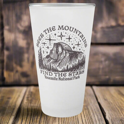 Yosemite National Park Half Dome Frosted Pint Glass Seek Mountains Drinkware teelaunch
