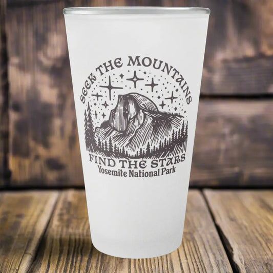 Yosemite National Park Half Dome Frosted Pint Glass Seek Mountains Drinkware teelaunch