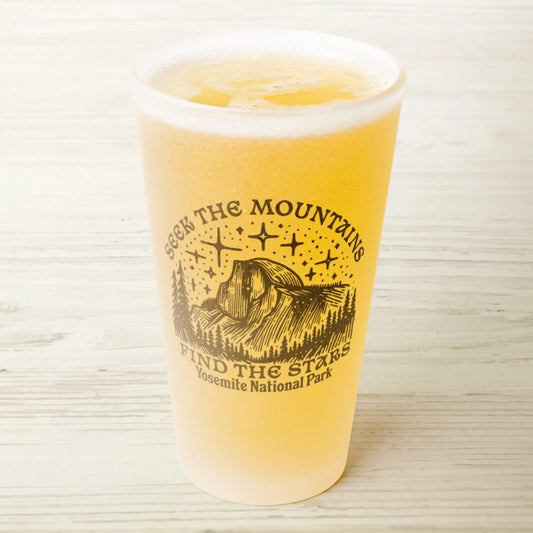 Yosemite National Park Half Dome Frosted Pint Glass Seek Mountains Drinkware teelaunch