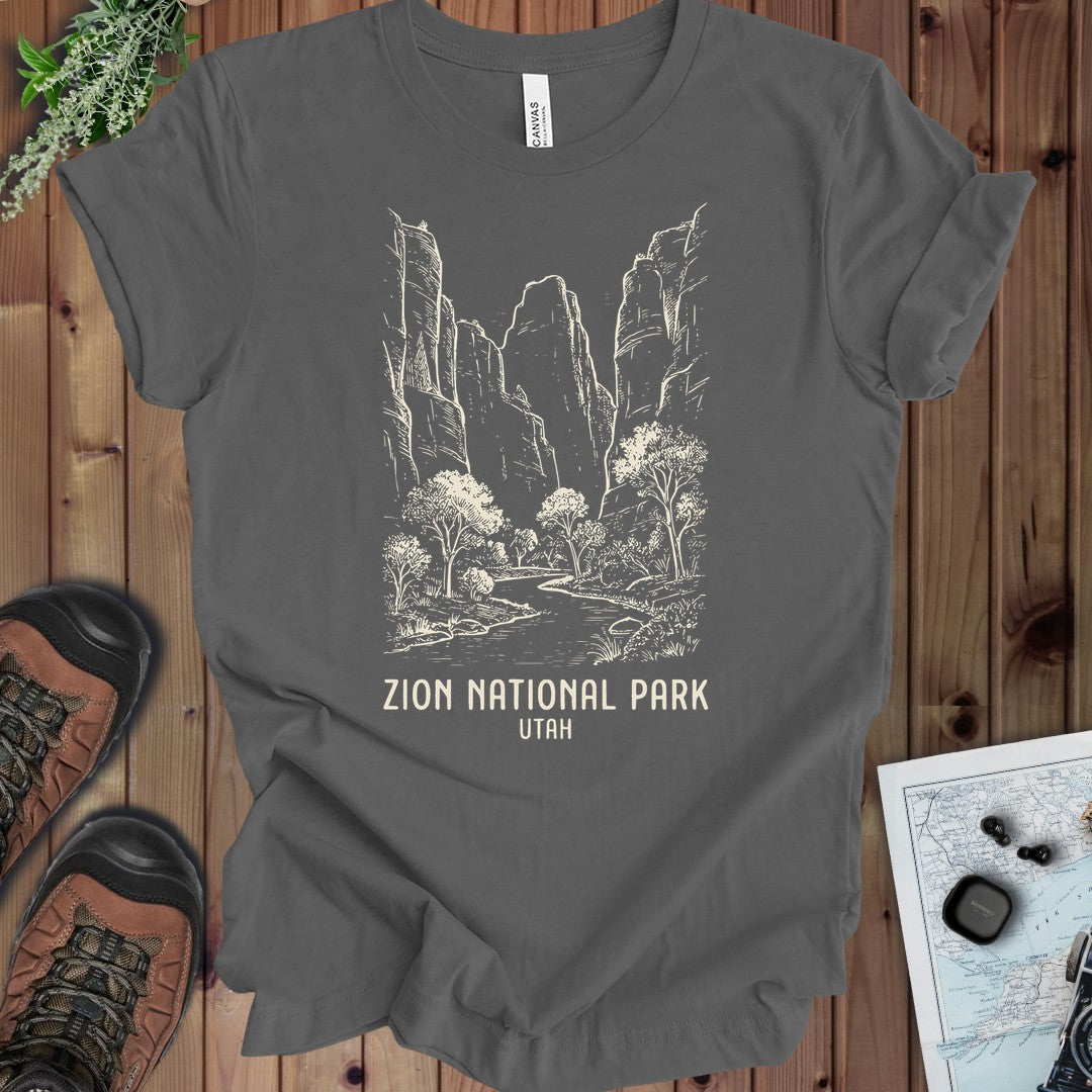 Zion National Park Canyon Outline Kids Graphic T-Shirt in Asphalt