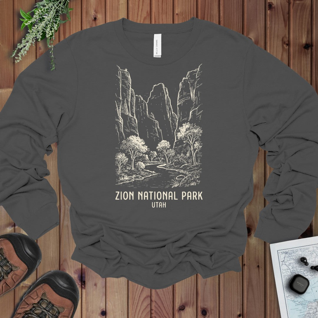 Zion National Park Long Sleeve T-Shirt in Asphalt
