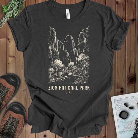 Zion National Park Canyon Outline Kids Graphic T-Shirt in Dark Grey Heather