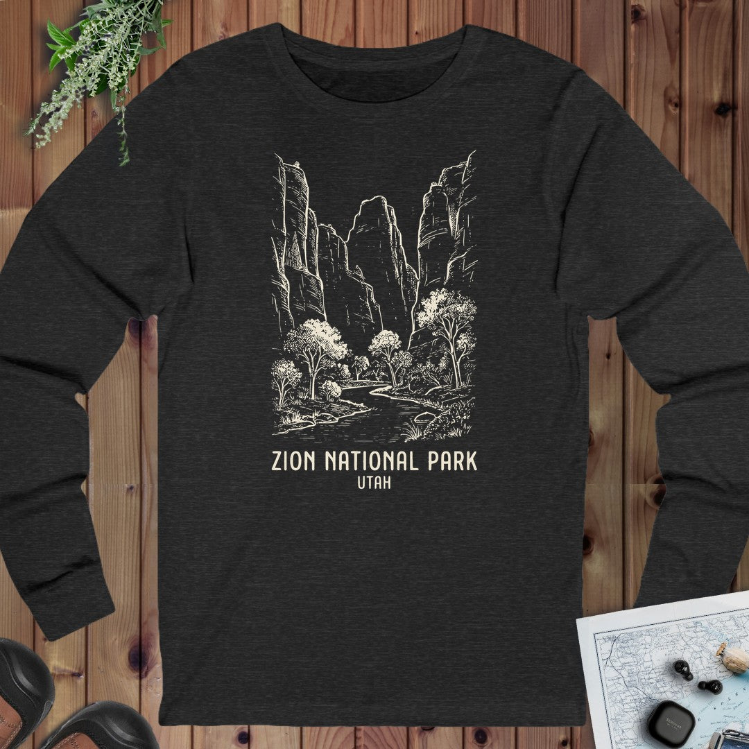 Zion National Park Long Sleeve T-Shirt in Dark Grey Heather