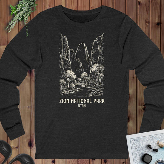 Zion National Park Long Sleeve T-Shirt in Dark Grey Heather