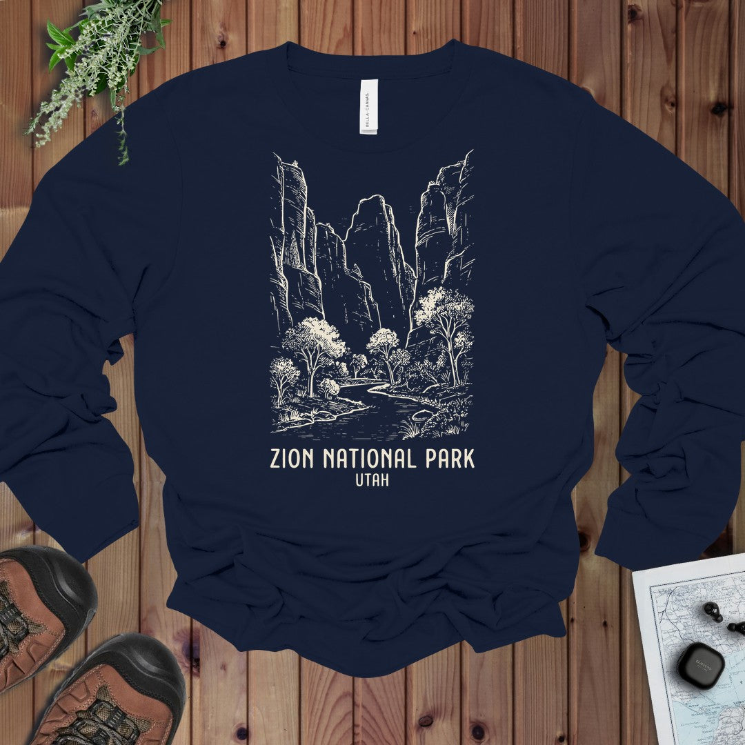 Zion National Park Long Sleeve T-Shirt in Navy