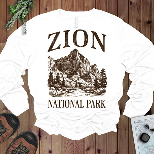 Zion National Park Rustic Long Sleeve T-Shirt in White