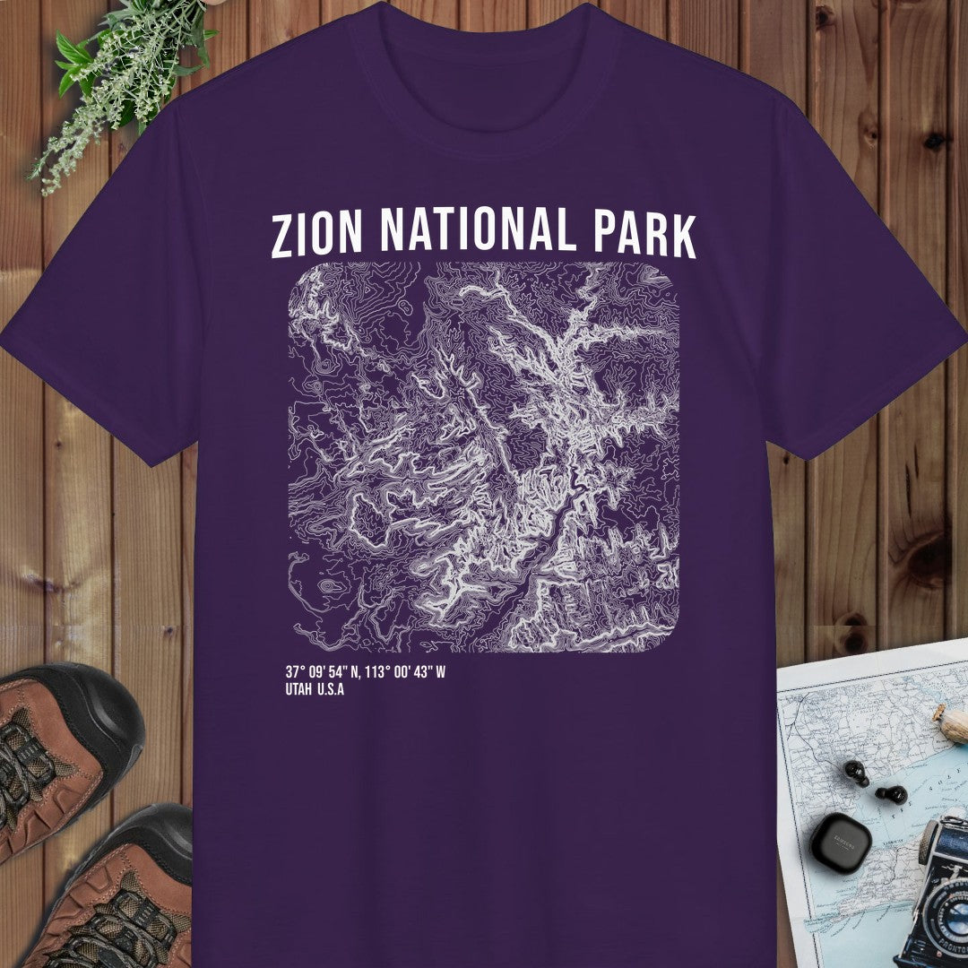 Zion National Park Topo Lines Performance T-Shirt in Purple