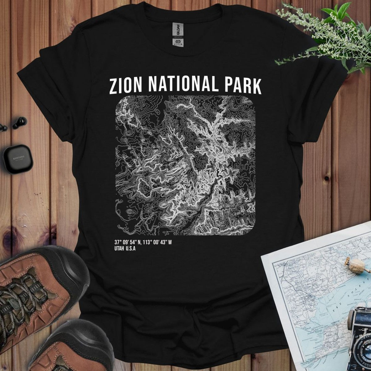 Zion National Park Topographic Map T-Shirt