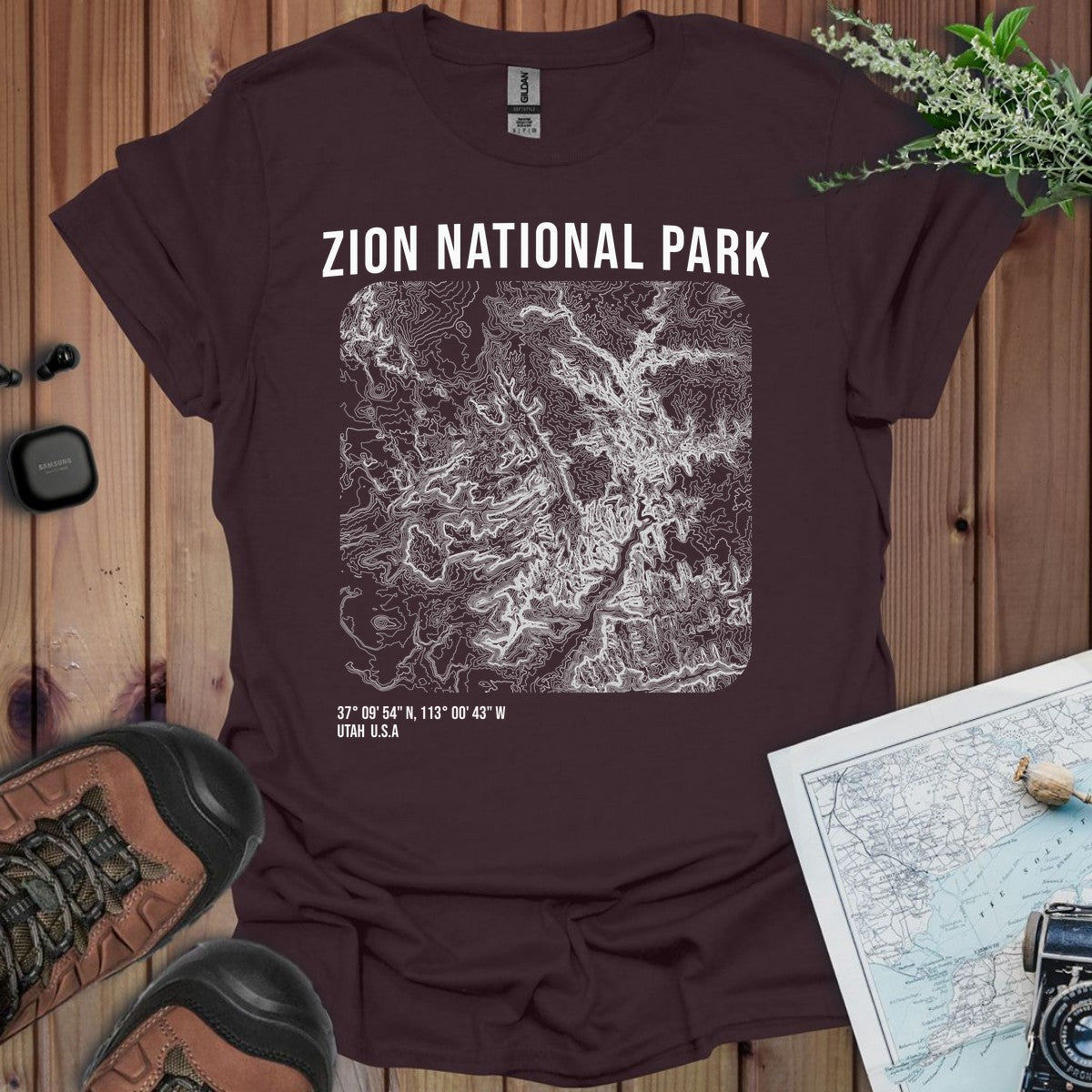 Zion National Park Topographic Map T-Shirt