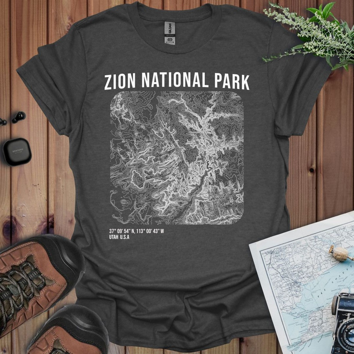 Zion National Park Topographic Map T-Shirt