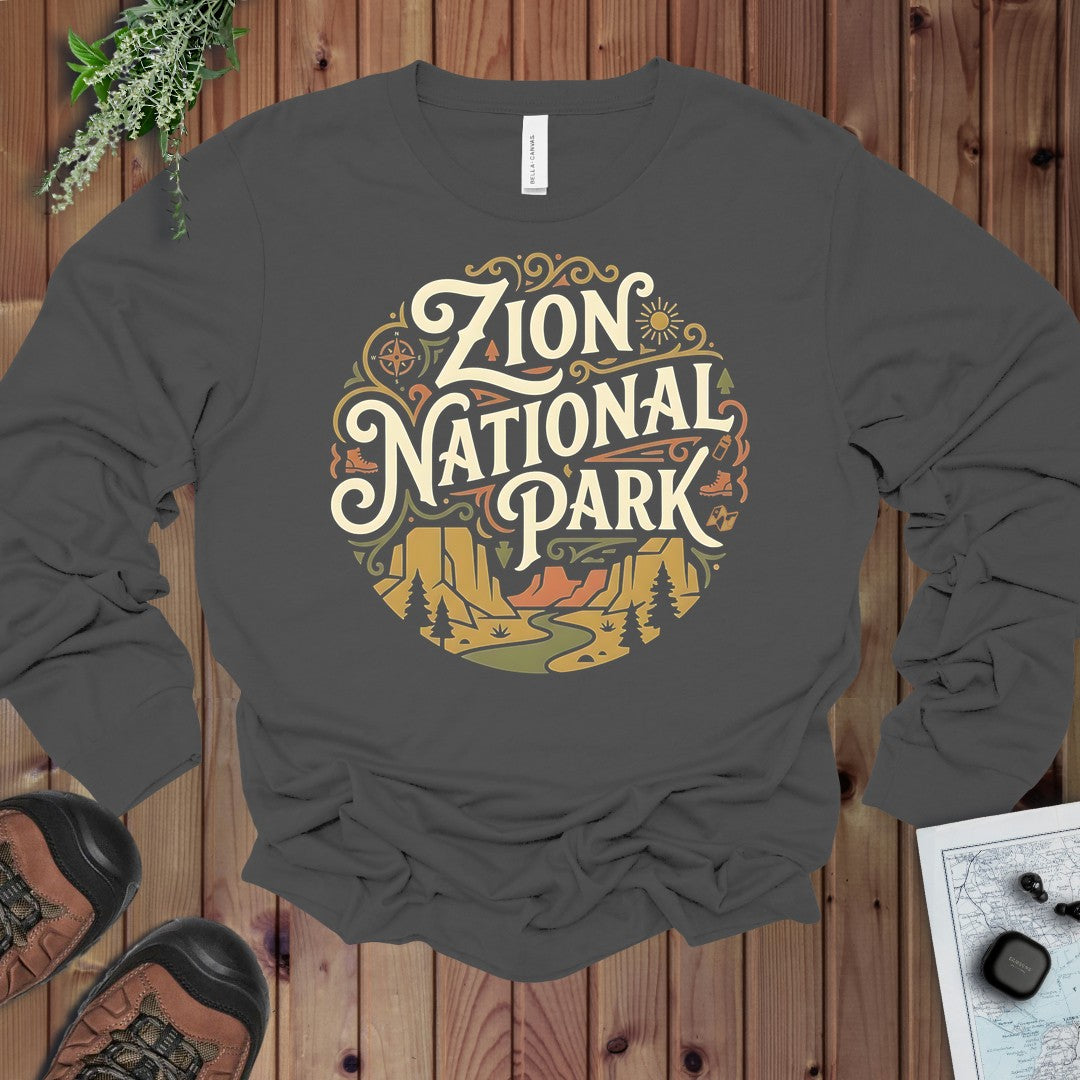 Zion National Park Unisex Fit Short Sleeve Tee Angels Landing Long Sleeve T-Shirt in Asphalt