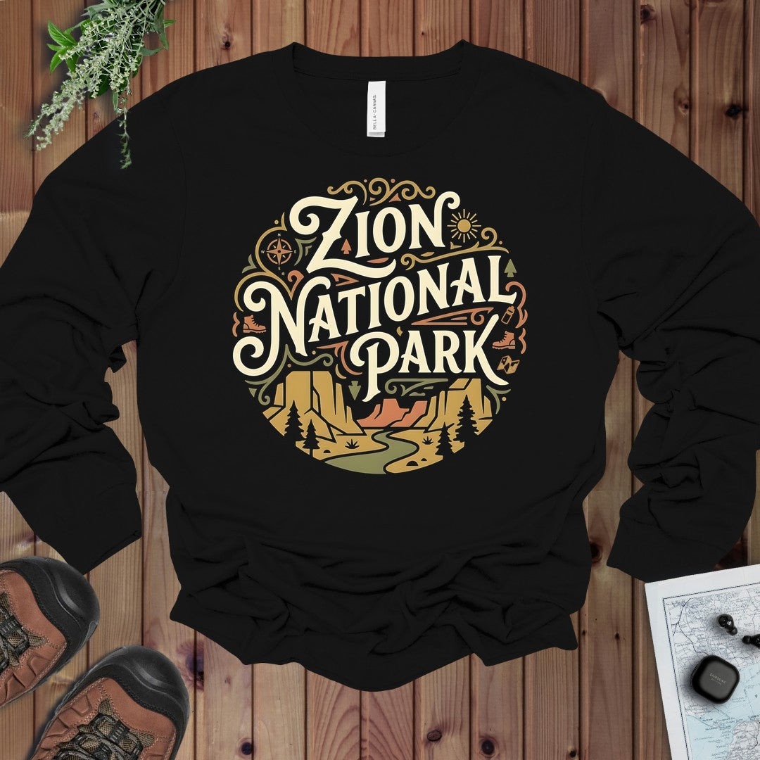 Zion National Park Unisex Fit Short Sleeve Tee Angels Landing Long Sleeve T-Shirt in Black