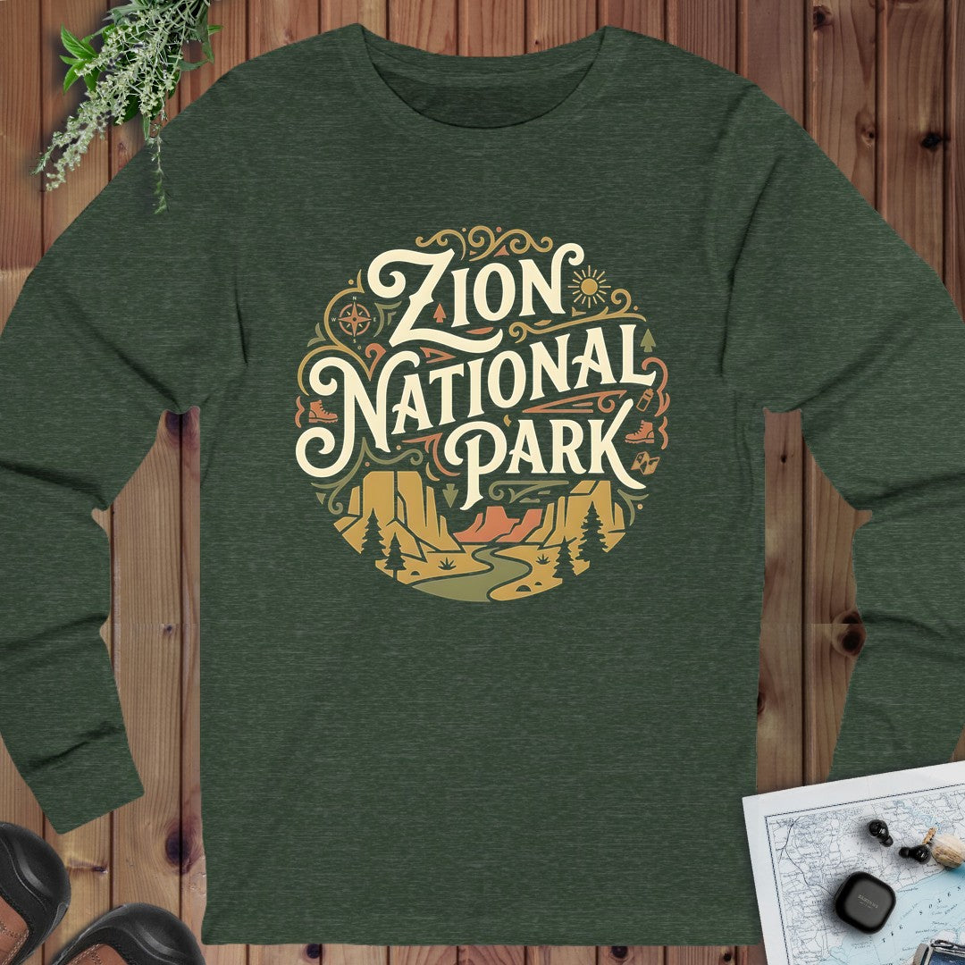 Zion National Park Unisex Fit Short Sleeve Tee Angels Landing Long Sleeve T-Shirt in Heather Forest