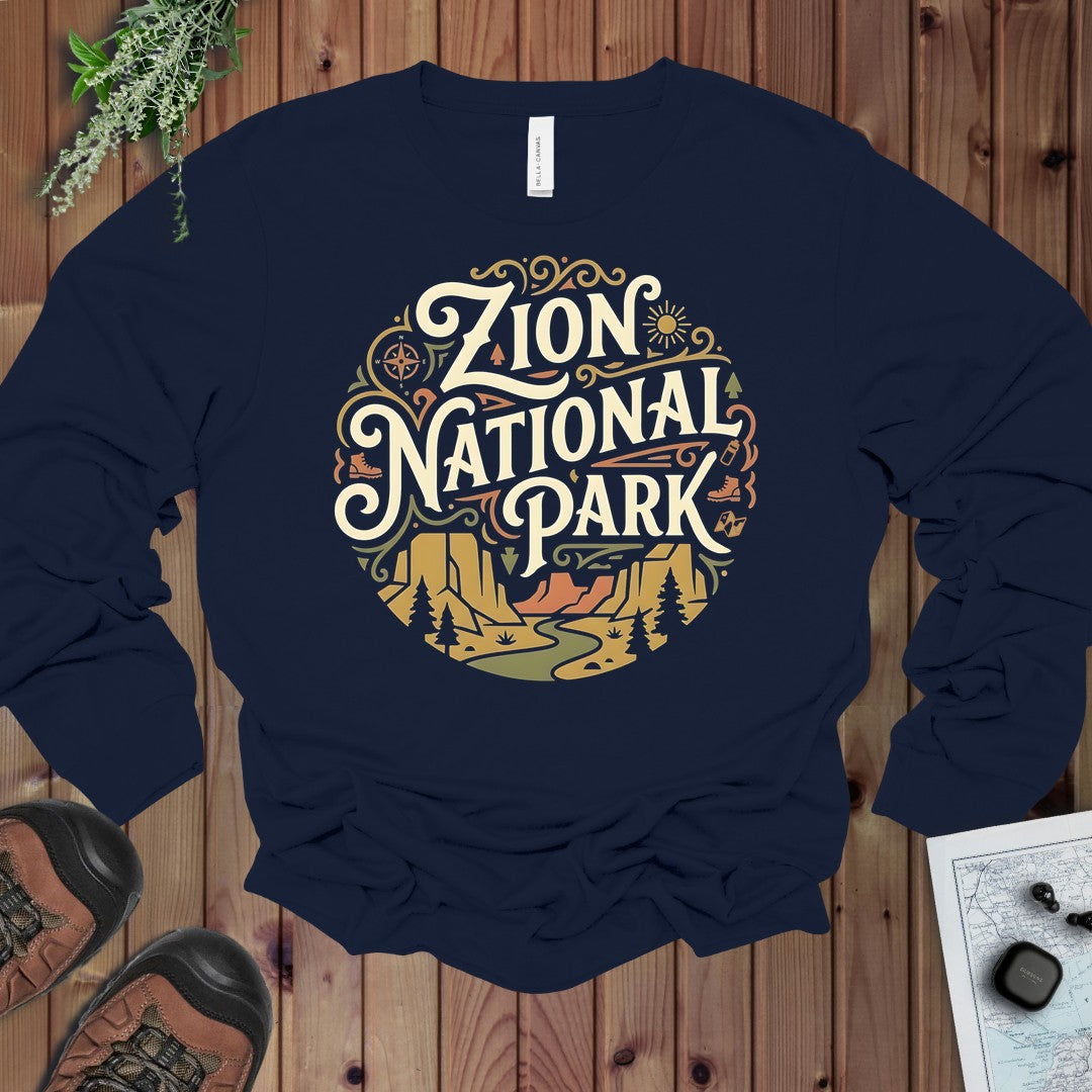 Zion National Park Unisex Fit Short Sleeve Tee Angels Landing Long Sleeve T-Shirt in Navy