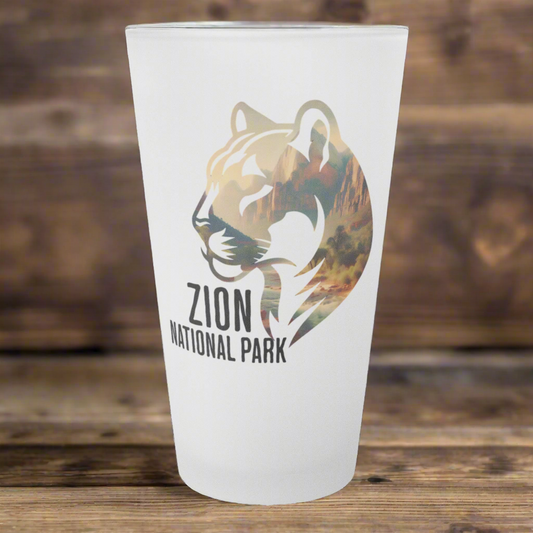 Zion National Park Mountain Lion Frosted Pint pint glass teelaunch Default Title