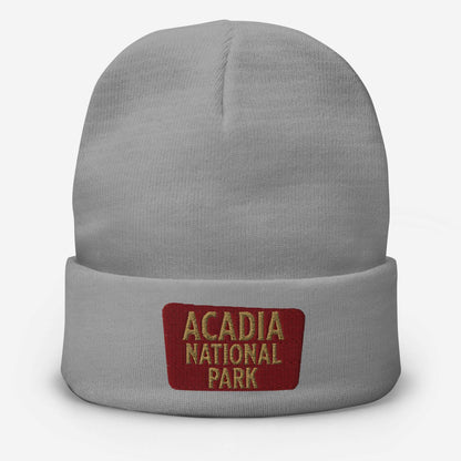 Acadia embroidered beanie shown in lifestyle or modeled setting
