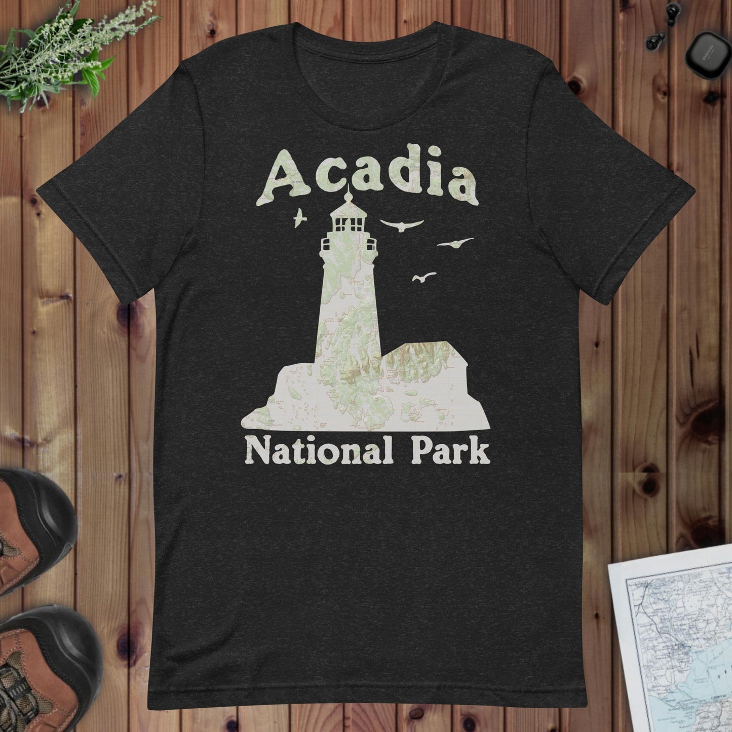 Acadia Lighthouse national park topo t-shirt primary product view