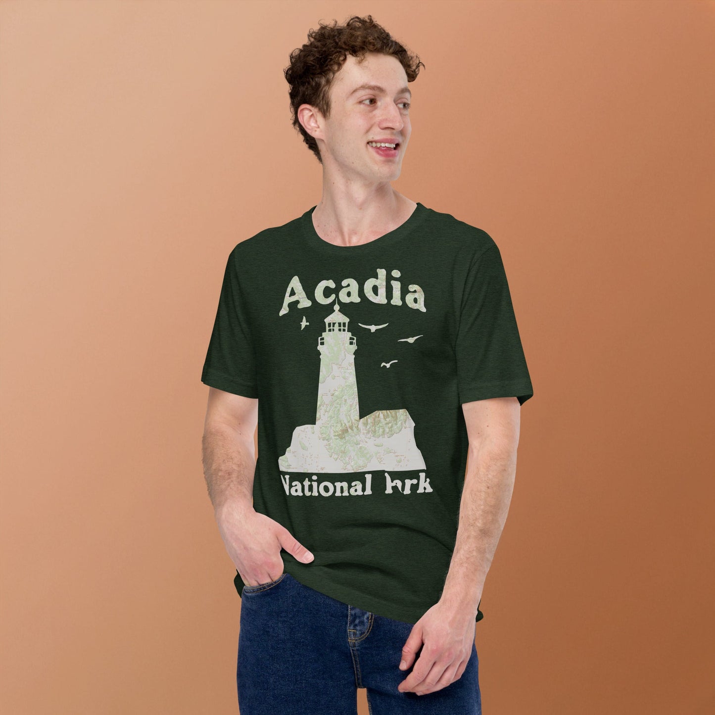 Acadia Lighthouse national park topo t-shirt detail or alternate product view