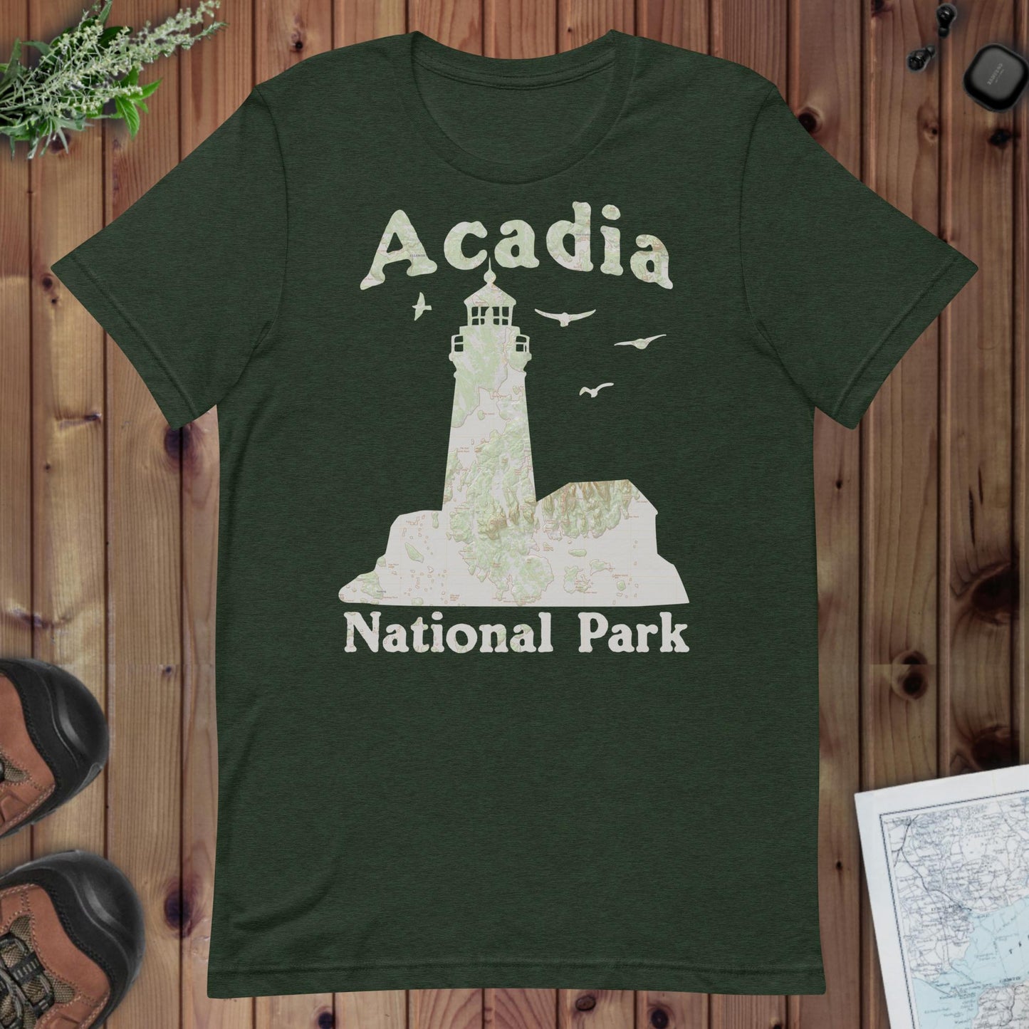 Acadia Lighthouse national park topo t-shirt detail or alternate product view