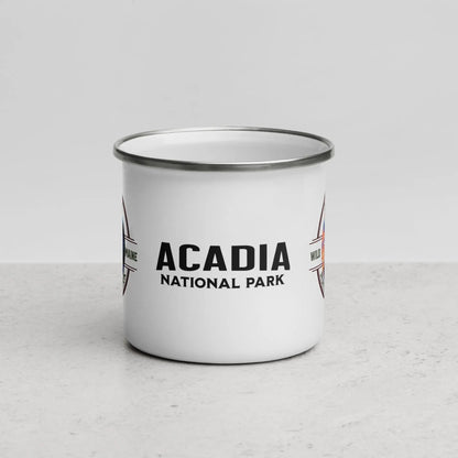Acadia National Park durable enamel camp mug shown from alternate product angle