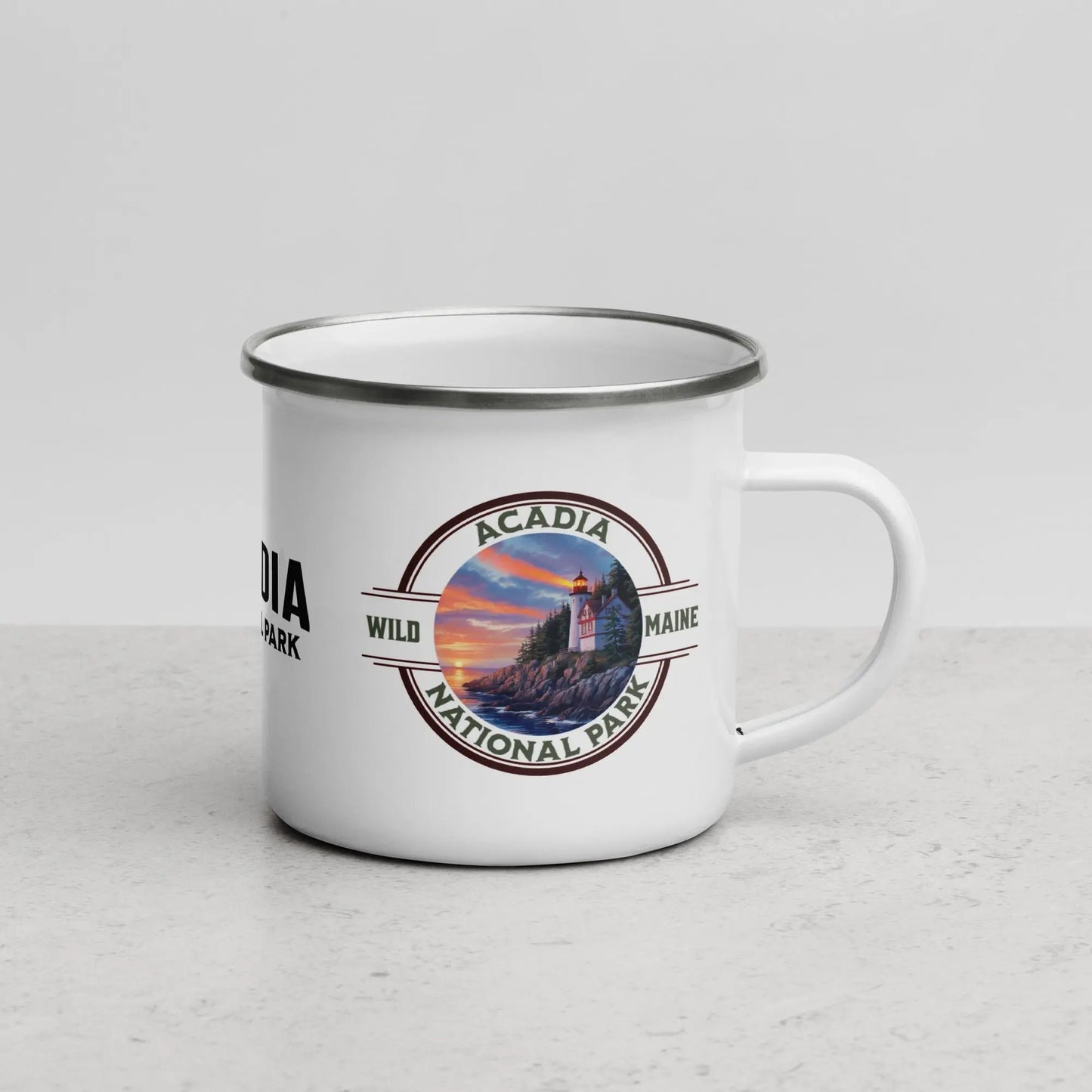 Acadia National Park durable enamel camp mug showing design detail or product variation