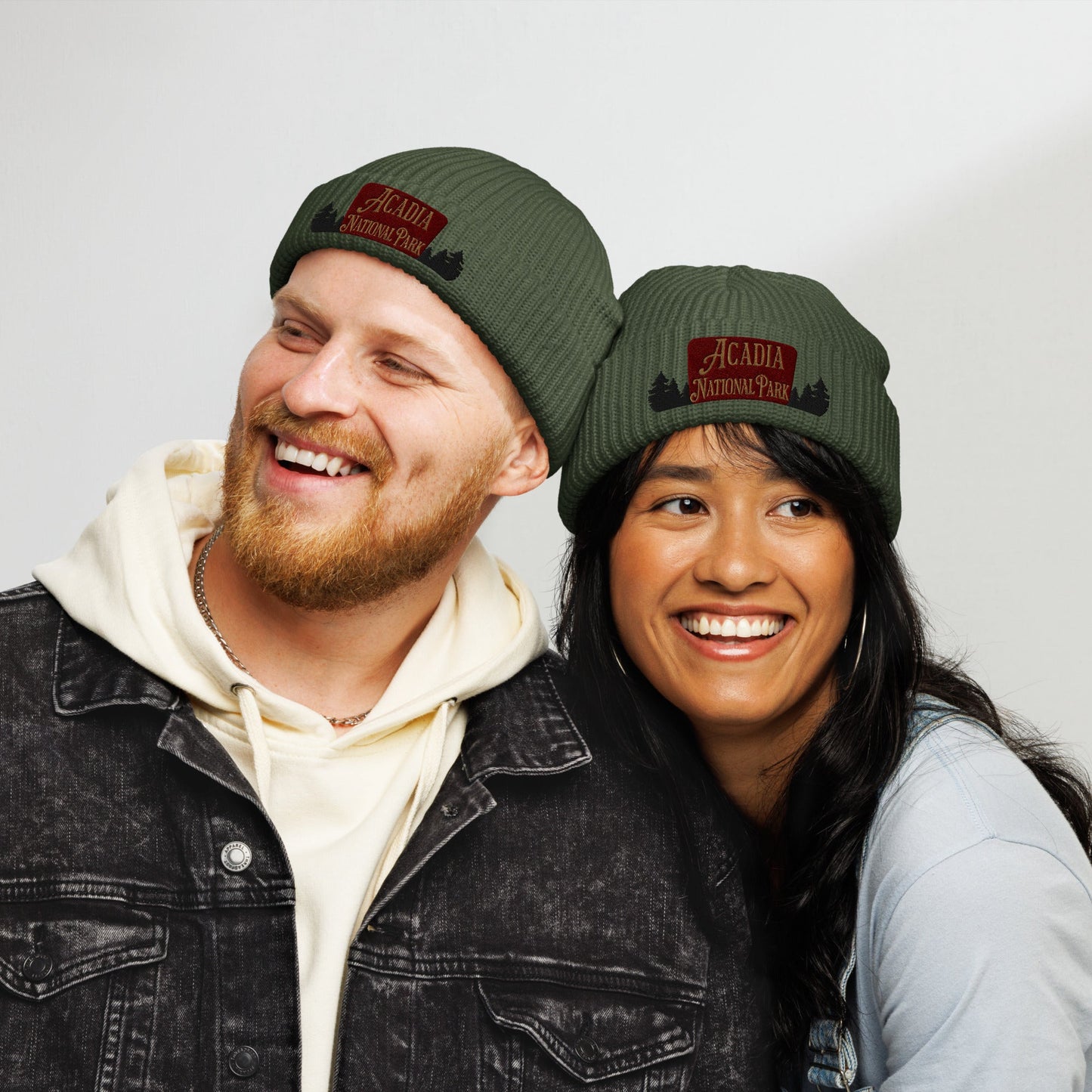Acadia National Park embroidered beanie shown from alternate product angle