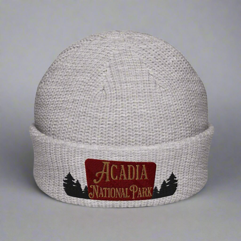 Acadia National Park embroidered beanie shown in lifestyle or modeled setting