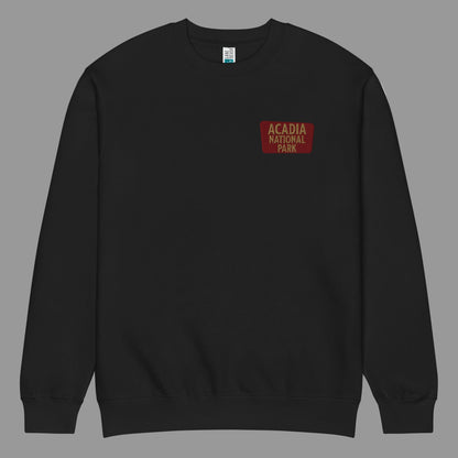 Acadia National Park embroidered crewneck sweatshirt shown in lifestyle or modeled setting