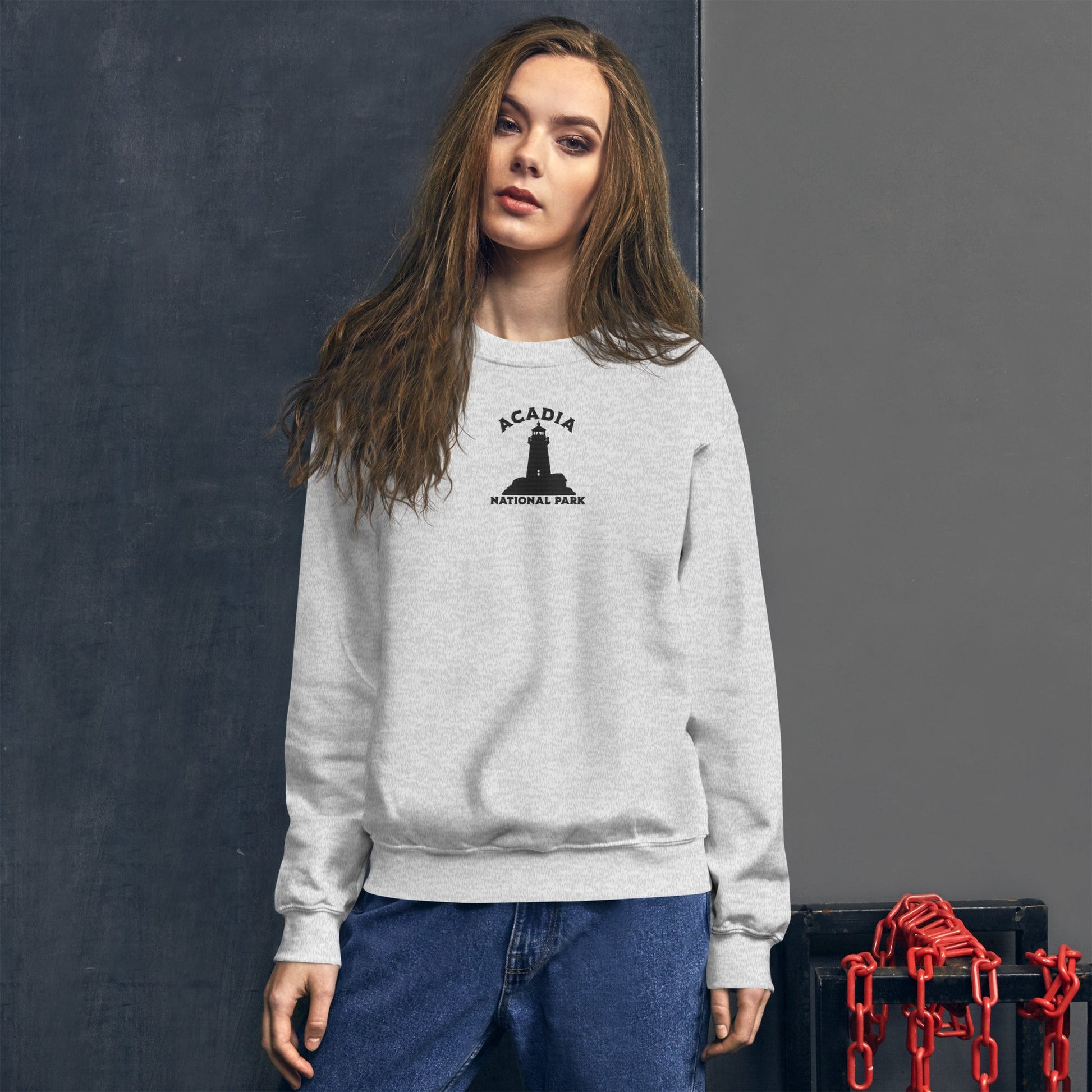 Acadia National Park Embroidered Lighthouse Crewneck - Parks Apparel
