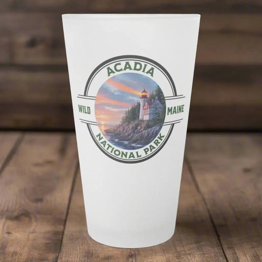 Acadia National Park Frosted Pint Coastal Lighthouse Stamp - Parks ApparelDrinkware