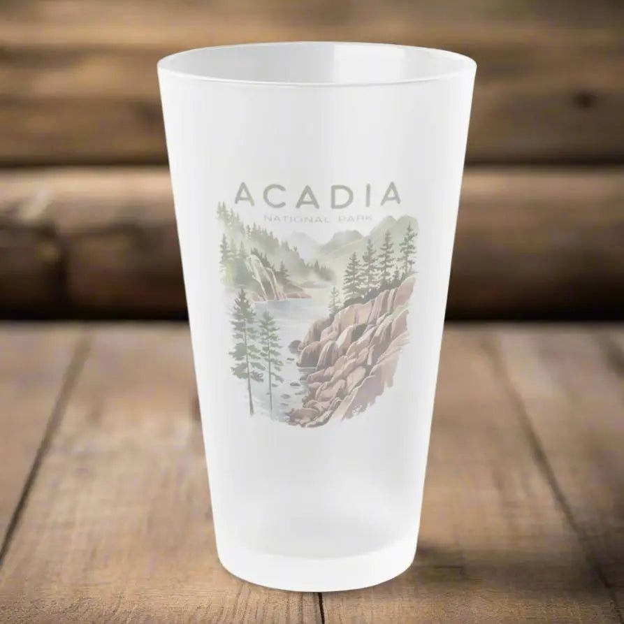 Acadia National Park frosted pint glass shown as primary product image