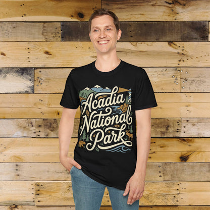 Acadia National Park graphic t-shirt navy shown in lifestyle or modeled setting
