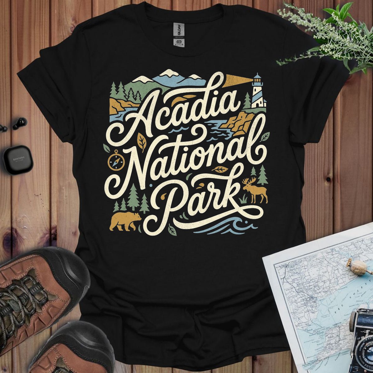 Acadia National Park graphic t-shirt navy alternate apparel color or product angle
