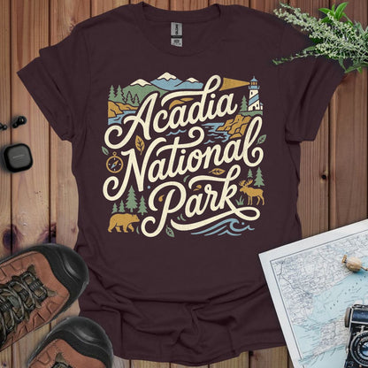 Acadia National Park graphic t-shirt navy shown in lifestyle or modeled setting