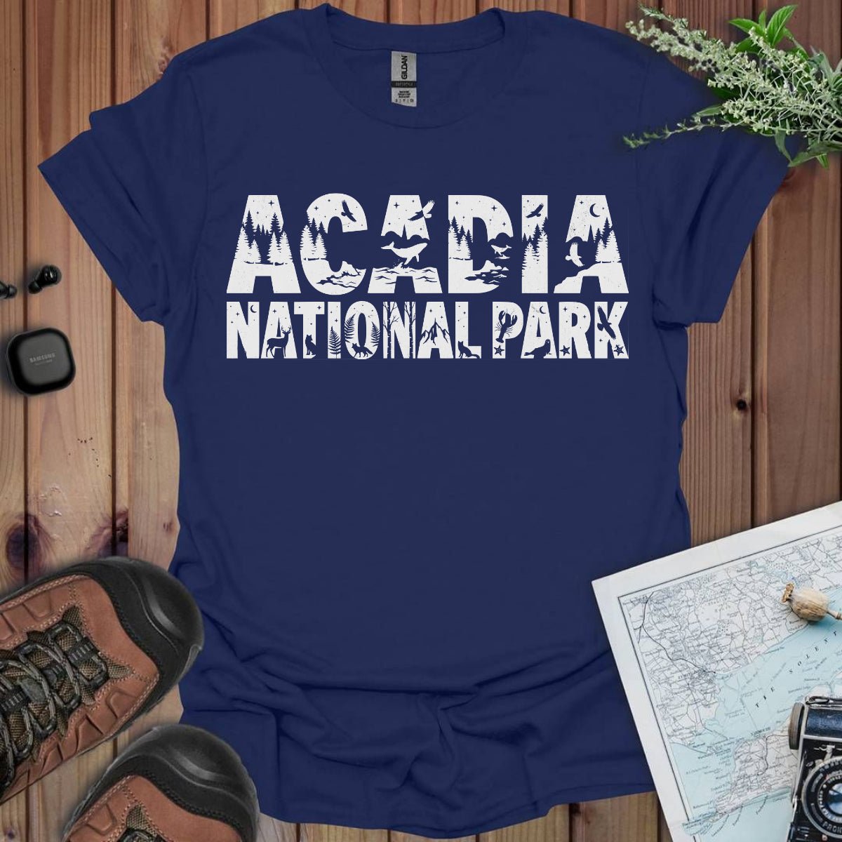 Acadia National Park graphic typography t-shirt alternate apparel color or product angle