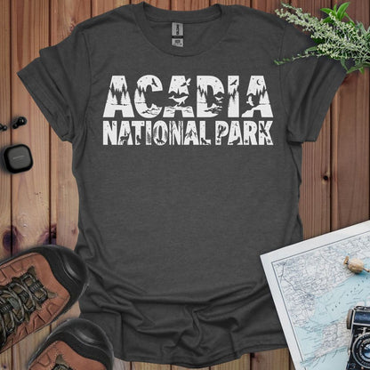 Acadia National Park graphic typography t-shirt detail or alternate product view