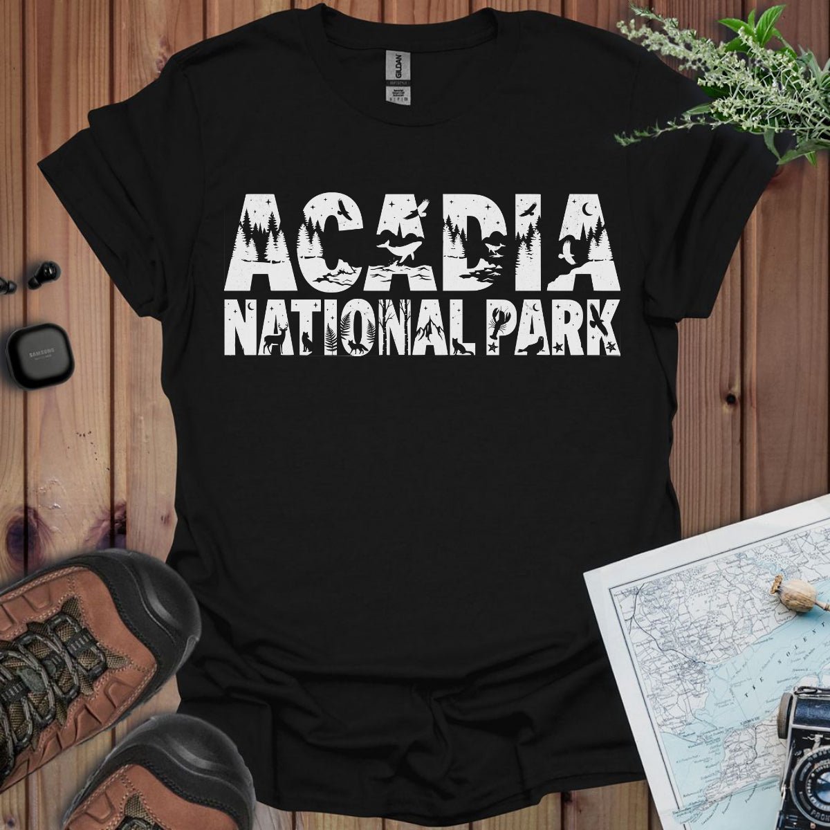 Acadia National Park graphic typography t-shirt alternate apparel color or product angle