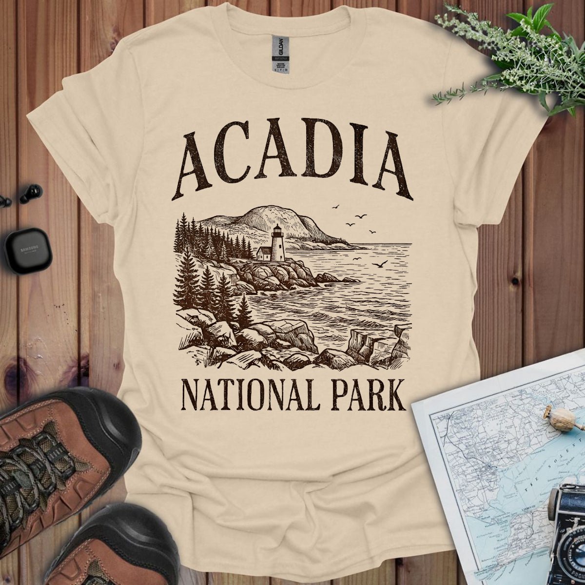 Acadia National Park rustic graphic t-shirt alternate apparel color or product angle