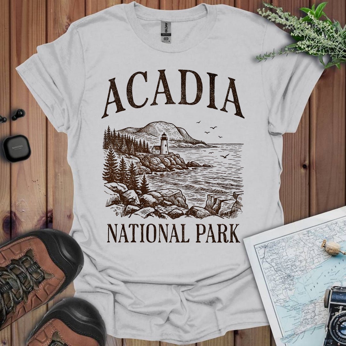 Acadia National Park rustic graphic t-shirt alternate apparel color or product angle