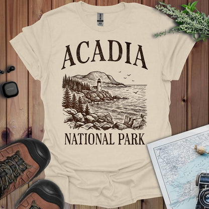 Acadia National Park rustic graphic t-shirt shown in lifestyle or modeled setting