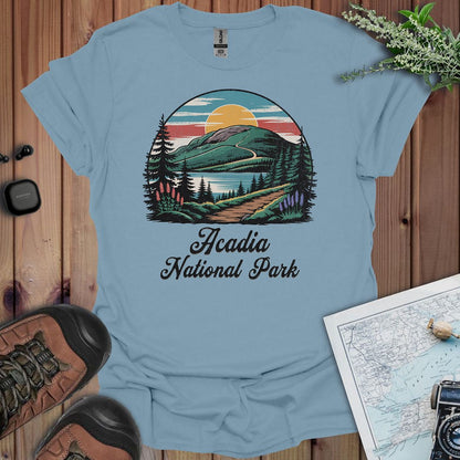 Acadia National Park hiking graphic t-shirt shown in lifestyle or modeled setting
