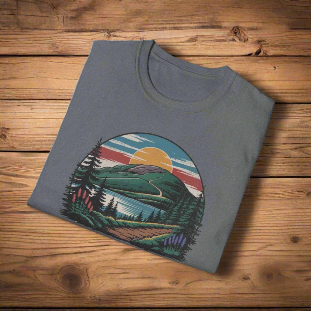 Acadia National Park hiking graphic t-shirt shown in lifestyle or modeled setting