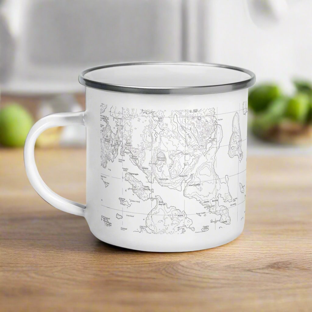 Acadia National Park topographic camp mug shown from alternate product angle
