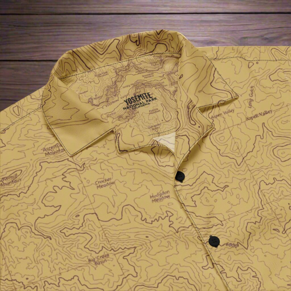 Yosemite National Park Topographic Button Short Sleeve Shirt Unisex button shirt Park Service Apparel