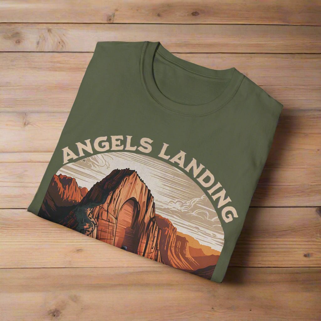 Angels Landing Zion National Park graphic t-shirt shown in lifestyle or modeled setting